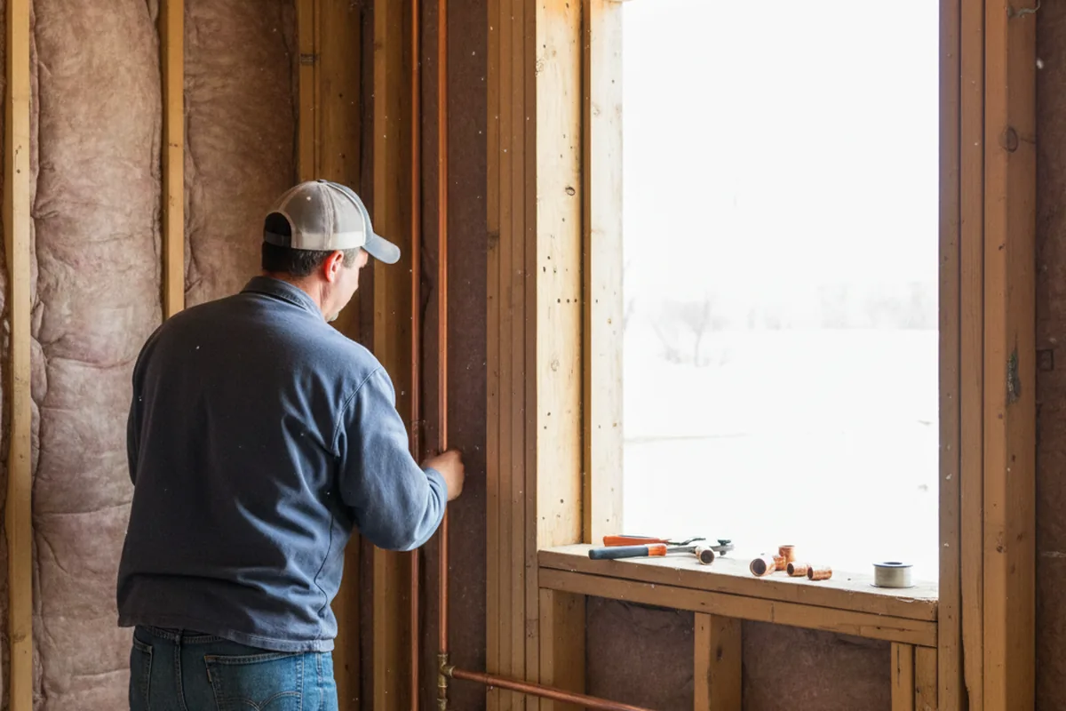 Licensed plumber running new copper supply lines in a Norman home